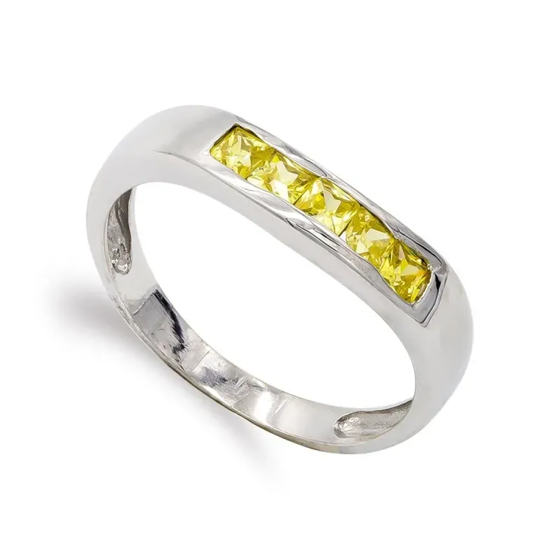 Sortija oro blanco 18k mujer piedra color amarillo carril centro cabe