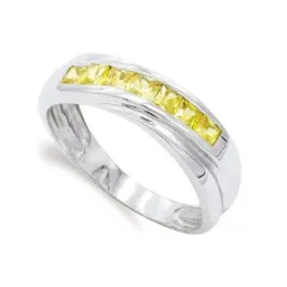 Sortija oro blanco 18k mujer piedra color amarillo carril centro cabe