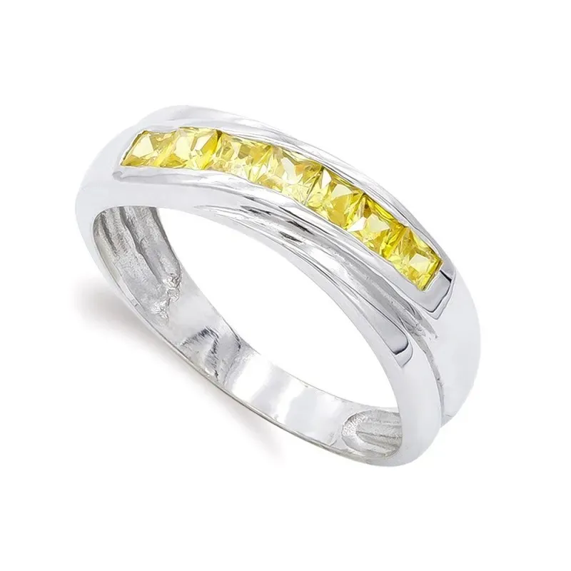 Sortija oro blanco 18k mujer piedra color amarillo carril centro cabe