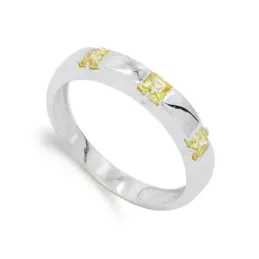Sortija oro blanco 18k mujer piedra color amarillo combinada lisa