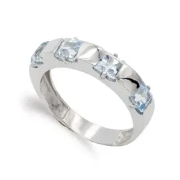 Sortija oro blanco 18k mujer piedra color azul claro combinada lisa