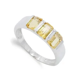 Sortija oro blanco 18k mujer piedras color amarillo liso