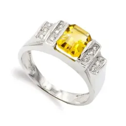 Sortija oro blanco 18k mujer piedra centro color amarillo combinada c