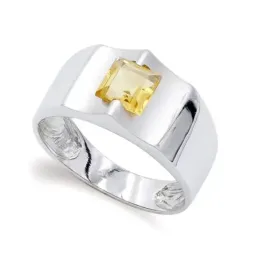 Sortija oro blanco 18k mujer piedra centro color amarillo liso
