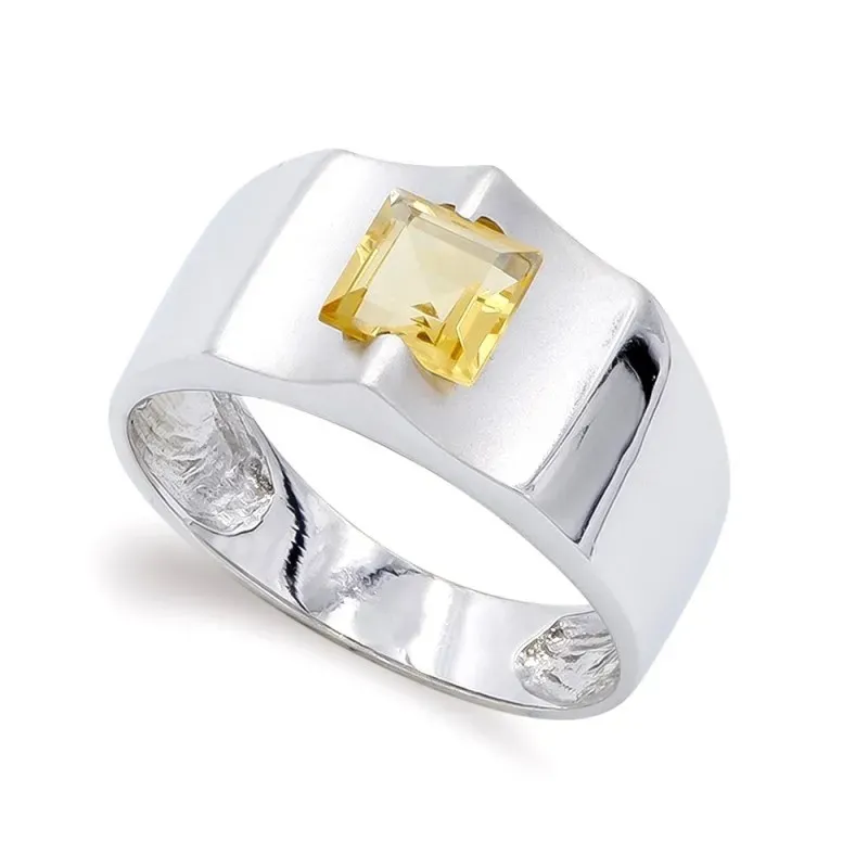 Sortija oro blanco 18k mujer piedra centro color amarillo liso