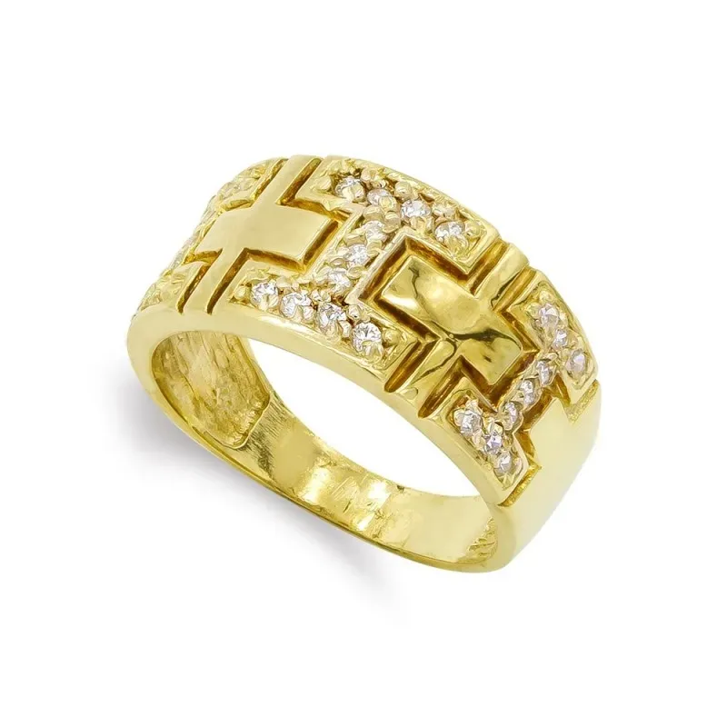 Sortija oro 18k mujer formas cruz lisa combinada formas circonitas