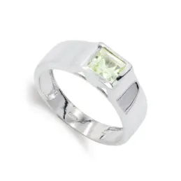 Sortija oro blanco 18k mujer piedra olivina