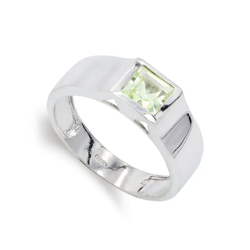 Sortija oro blanco 18k mujer piedra olivina