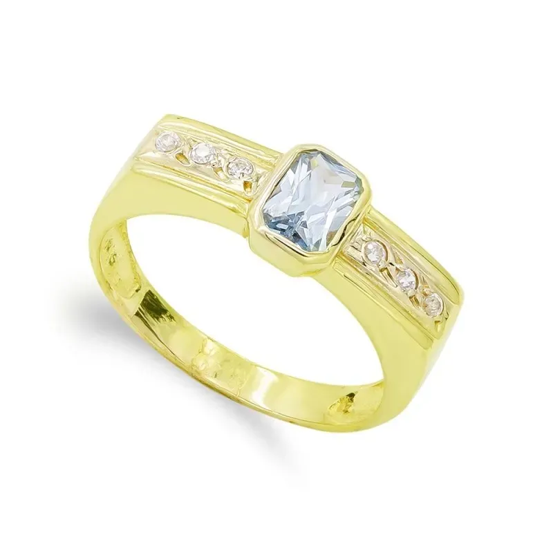 Sortija oro 18k mujer cabeza rectangular piedra centro combinada circ