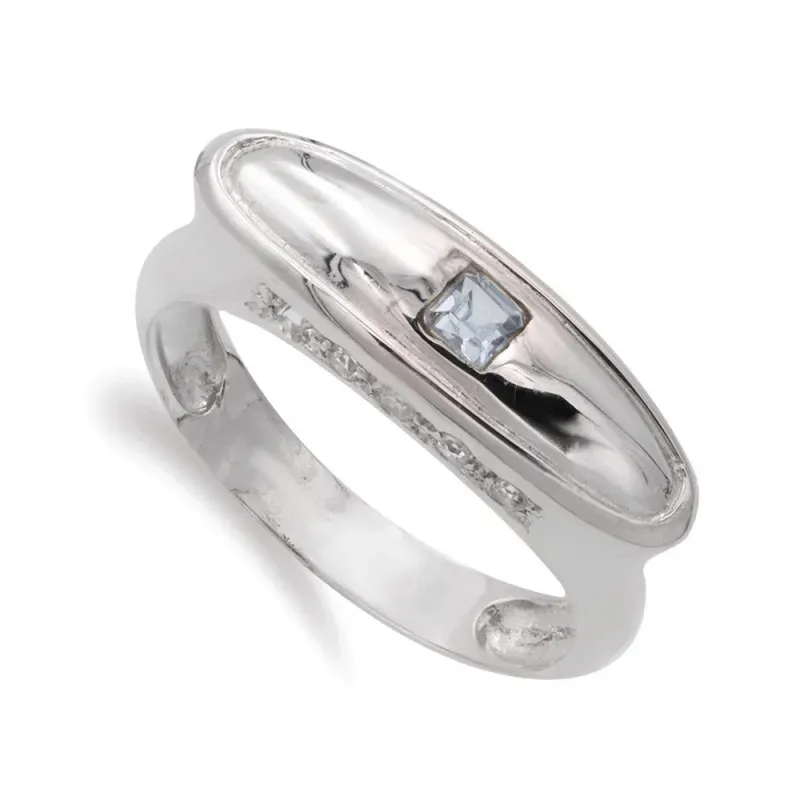 Sortija oro blanco 18k mujer aguamarina circonitas forma ovalada