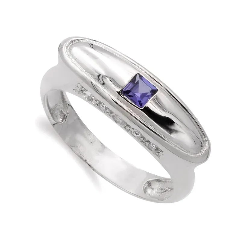 Sortija oro blanco 18k mujer amatista circonitas forma ovalada