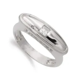 Sortija oro blanco 18k mujer piedra blanca circonitas forma ovalada