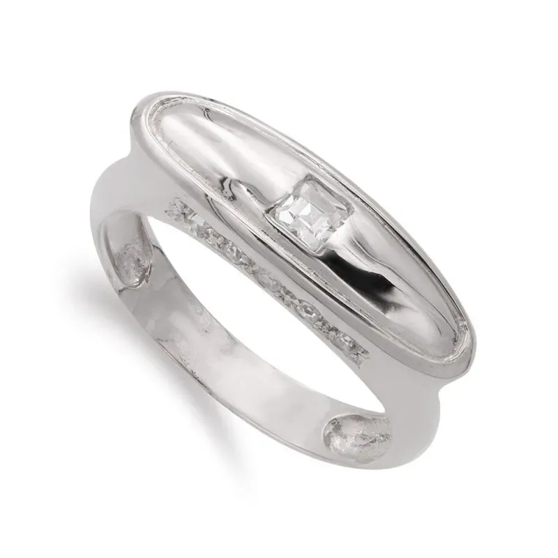 Sortija oro blanco 18k mujer piedra blanca circonitas forma ovalada