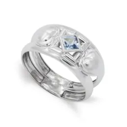 Sortija oro blanco 18k mujer aguamarina rombo combinada corazones dos