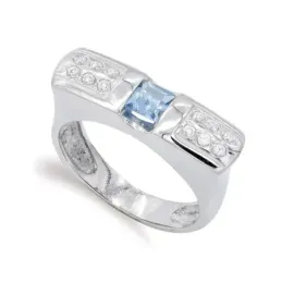 Sortija oro blanco 18k mujer aguamarina combinada circonitas forma ca