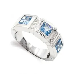 Sortija oro blanco 18k mujer aguamarina tres piedras combinadas circo