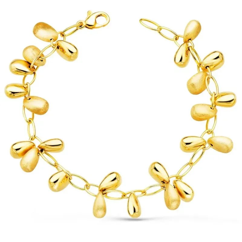 Pulsera oro 18k mujer 19.5 cm. eslabones ovalados colgantes brillo ma
