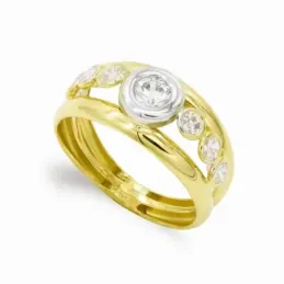 Sortija oro bicolor 18k mujer circonitas dos hilos