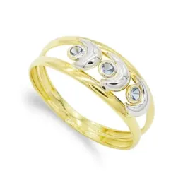Sortija oro bicolor 18k mujer circonitas azules combinado formas luna