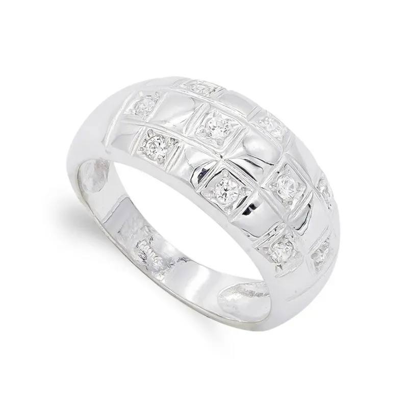 Sortija oro blanco 18k mujer circonitas combinada detalle cuadrados