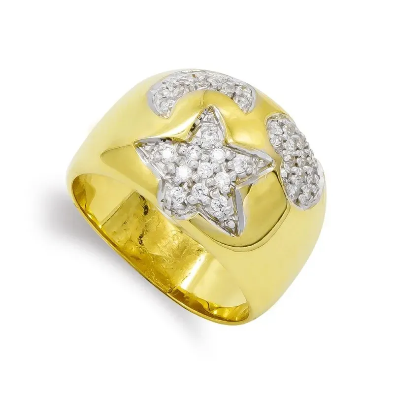 Sortija oro 18k mujer circonitas forma luna estrella corazón combinad