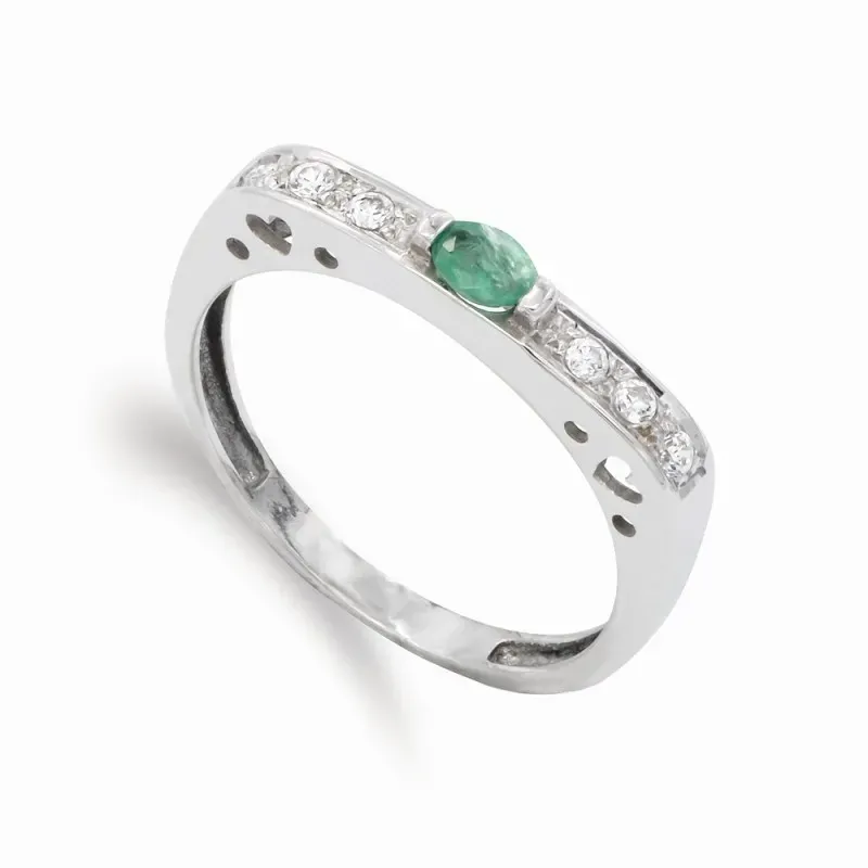 Sortija oro blanco 18k mujer esmeralda combinada circonitas formas ca