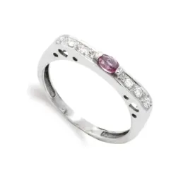 Sortija oro blanco 18k mujer rubí combinada circonitas formas caladas