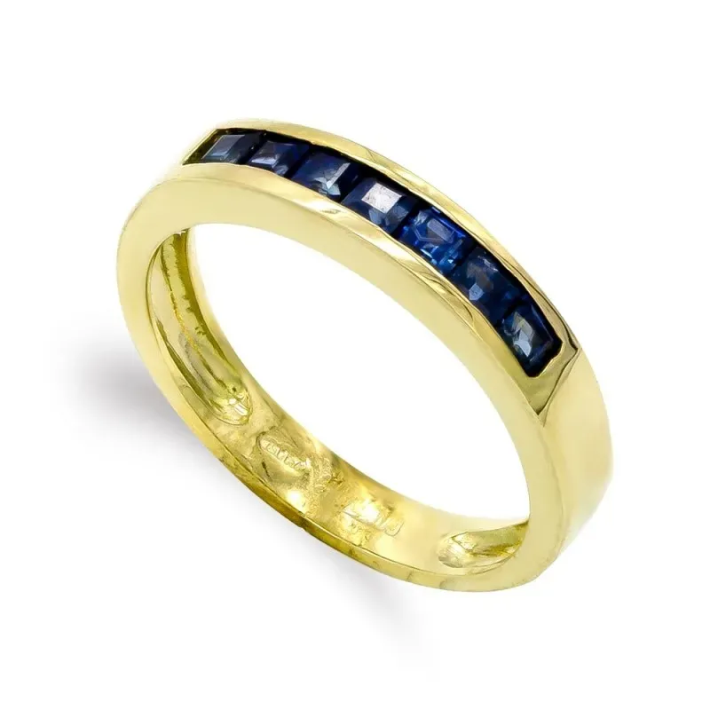 Sortija oro 18k mujer piedras color azul oscuro forma carril lisa
