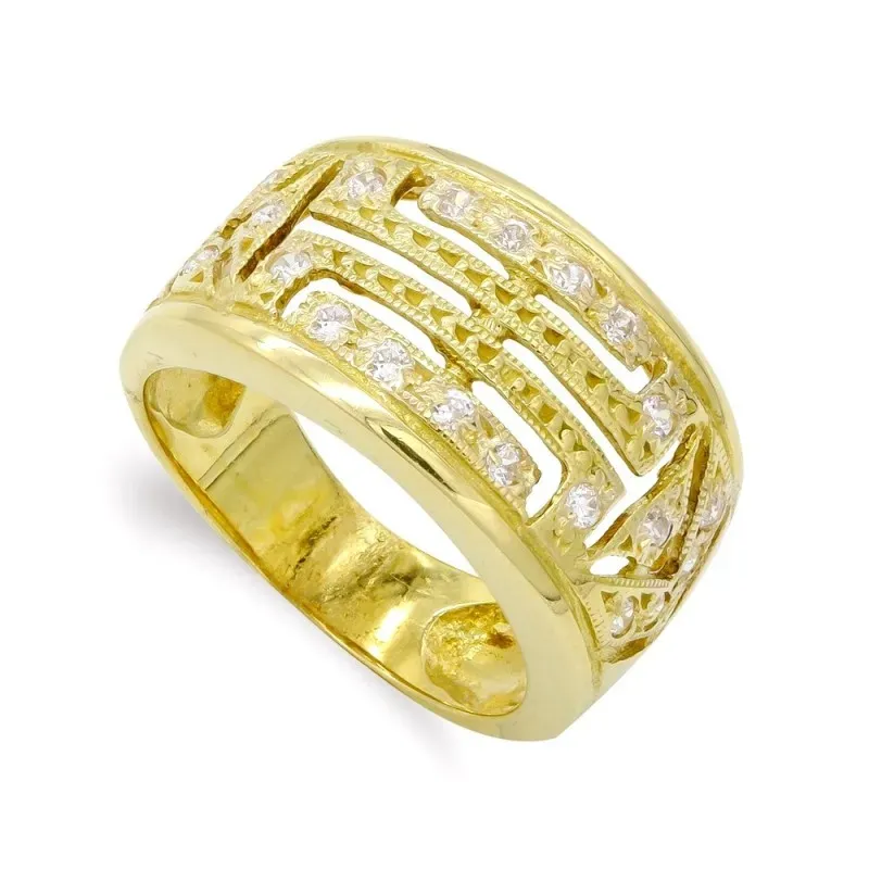 Sortija oro 18k mujer formas rectas combinadas circonitas detalles