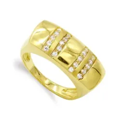 Sortija oro 18k mujer circonitas líneas cabeza rectangular combinado