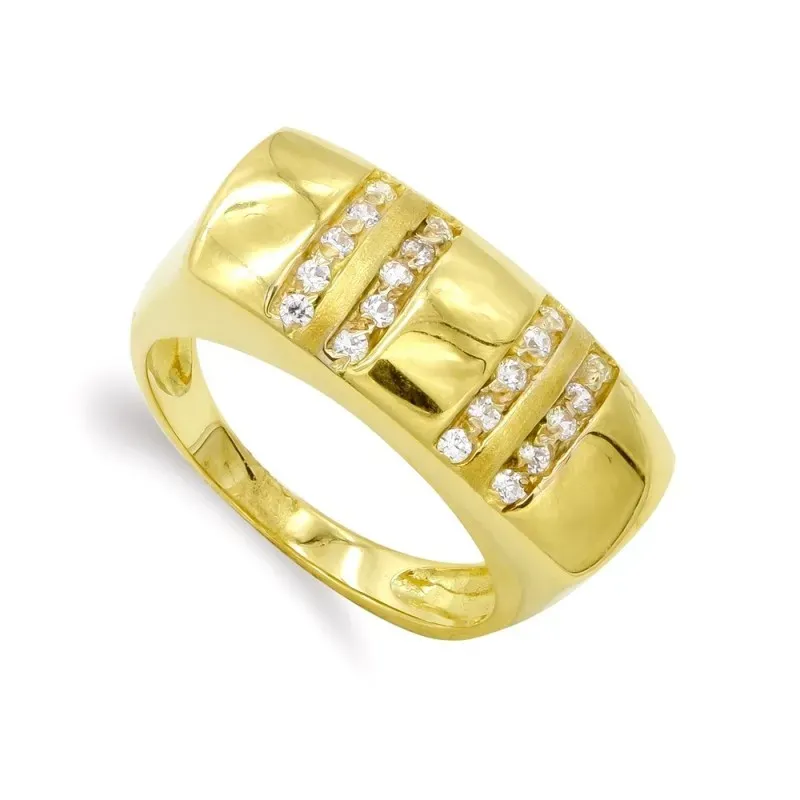 Sortija oro 18k mujer circonitas líneas cabeza rectangular combinado