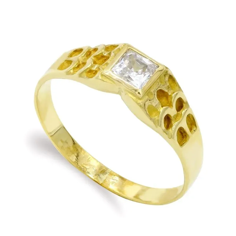Solitario oro 18k mujer sortija tallada princesa circonita centro