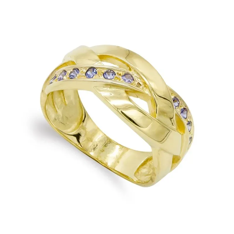 Sortija oro 18k mujer maciza tranzada amatista brillante