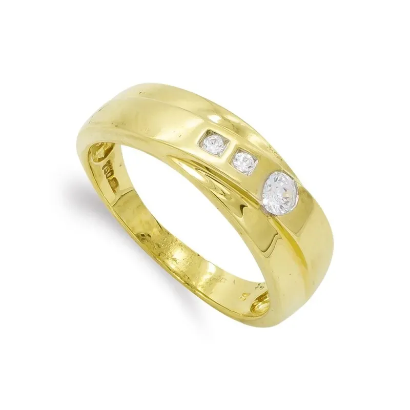 Sortija oro 18k mujer circonitas centro detalle líneas combinada liso
