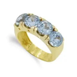 Sortija oro 18k mujer cuatro piedras aguamarina detalles círculos cal