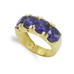 Sortija oro 18k mujer cuatro piedras amatista detalles círculos calad