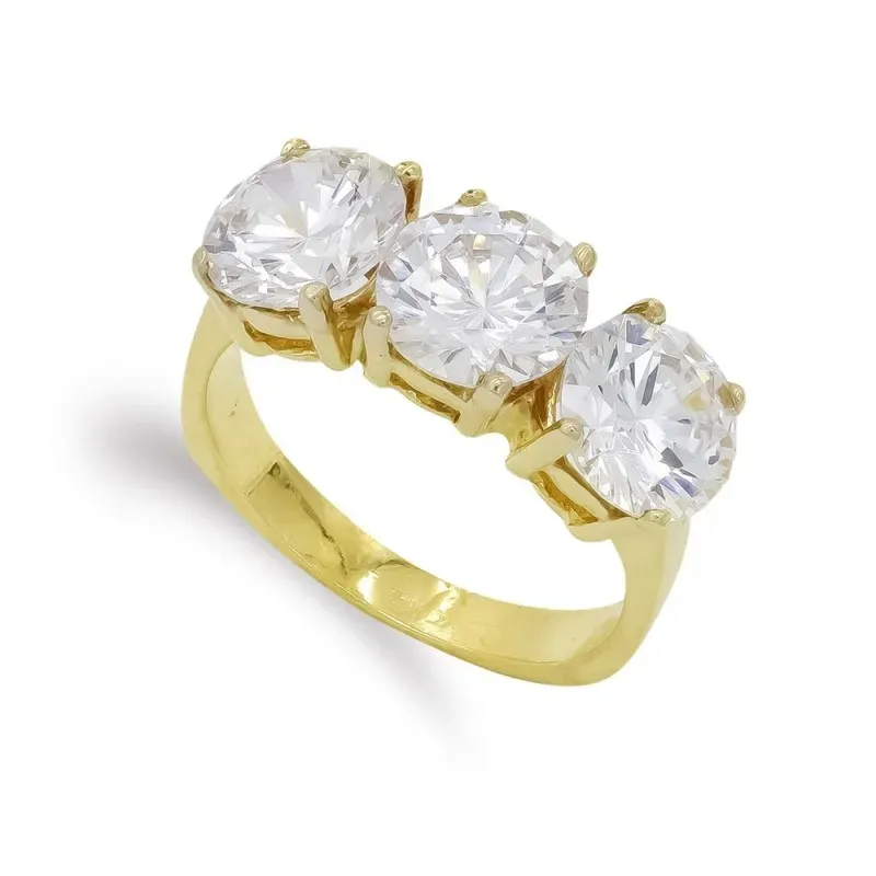 Sortija oro 18k mujer tresillo circonitas combinado liso