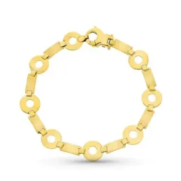 Pulsera oro 18k mujer 19 cm. combinada rectángulos y círculos calados