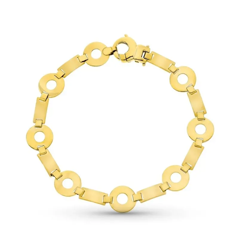 Pulsera oro 18k mujer 19 cm. combinada rectángulos y círculos calados