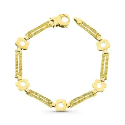 Pulsera oro 18k mujer flores combinadas rectángulos detalles calados