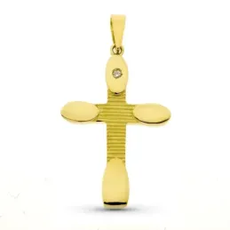 Colgante cruz oro 18k mujer 34 mm. circonita líneas talladas combinad