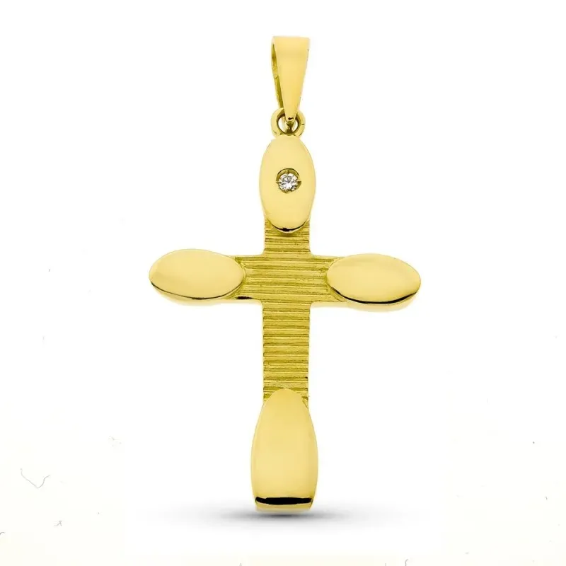 Colgante cruz oro 18k mujer 34 mm. circonita líneas talladas combinad