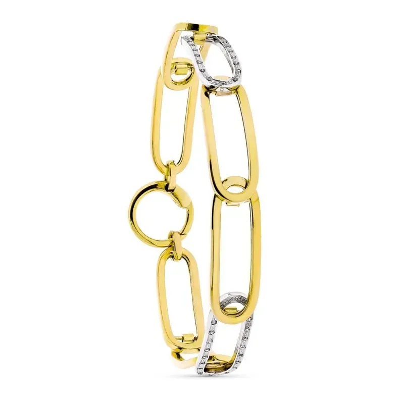 Pulsera oro bicolor 18k mujer 20 cm. eslabones calados combinados cir