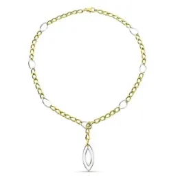 Gargantilla oro bicolor 18k mujer 27.5 cm. barbada combinada colgante