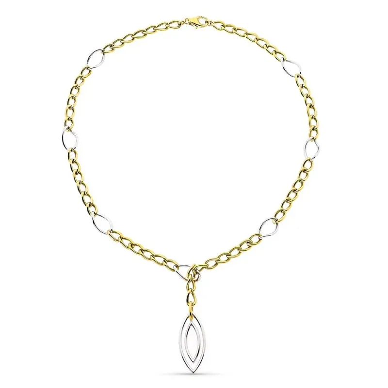 Gargantilla oro bicolor 18k mujer 27.5 cm. barbada combinada colgante