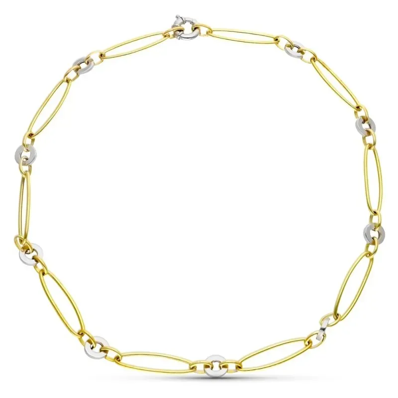 Gargantilla oro bicolor 18k mujer eslabones ovalados combinados timón