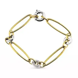 Pulsera oro bicolor 18k mujer eslabones grandes ovalados combinados c
