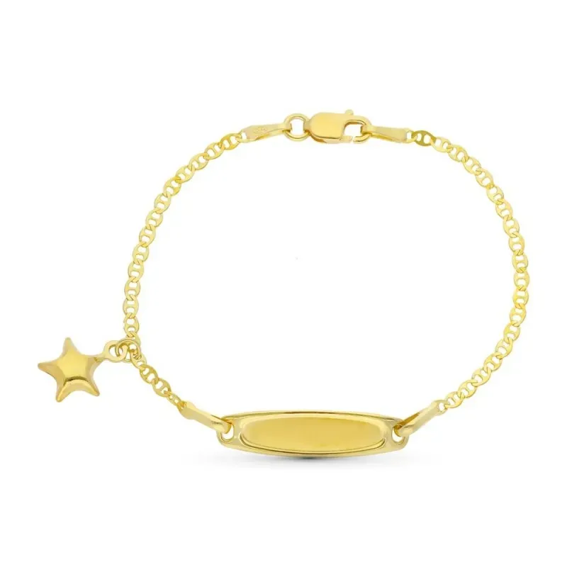 Esclava oro 18k bebé 13 cm. ancla detalle estrella colgante chapa lis