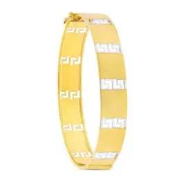 Pulsera oro bicolor 18k mujer 12 mm. greca combinada lisa lengueta