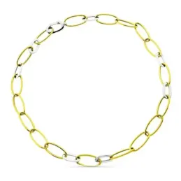 Gargantilla oro bicolor 18k mujer 43 cm. eslabones ovalados combinado
